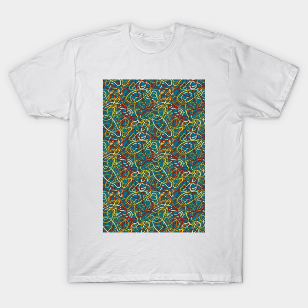 70s squiggles on blue T-Shirt by B0red